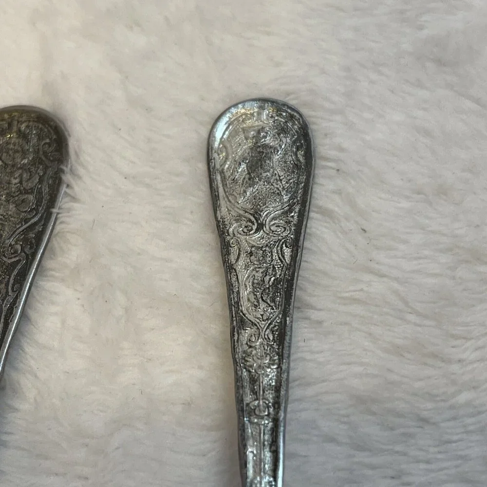 Vintage Children's Toy Fork &‎ Spoon WBW with Girl & Bear On Handles 2 Piece Set